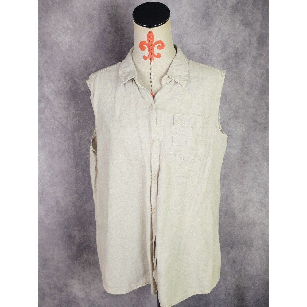 White Stag Sleeveless Button Up Shirt Beige Linen Cotton Bkend Women XL READ